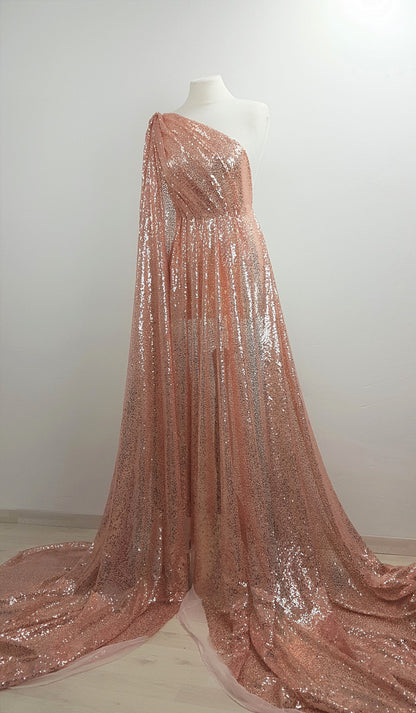 Rosegold fabric with shiny sequins, beautiful sparkling mesh fabric for wedding, engagement or parties, transparent mesh fabric LL-1166