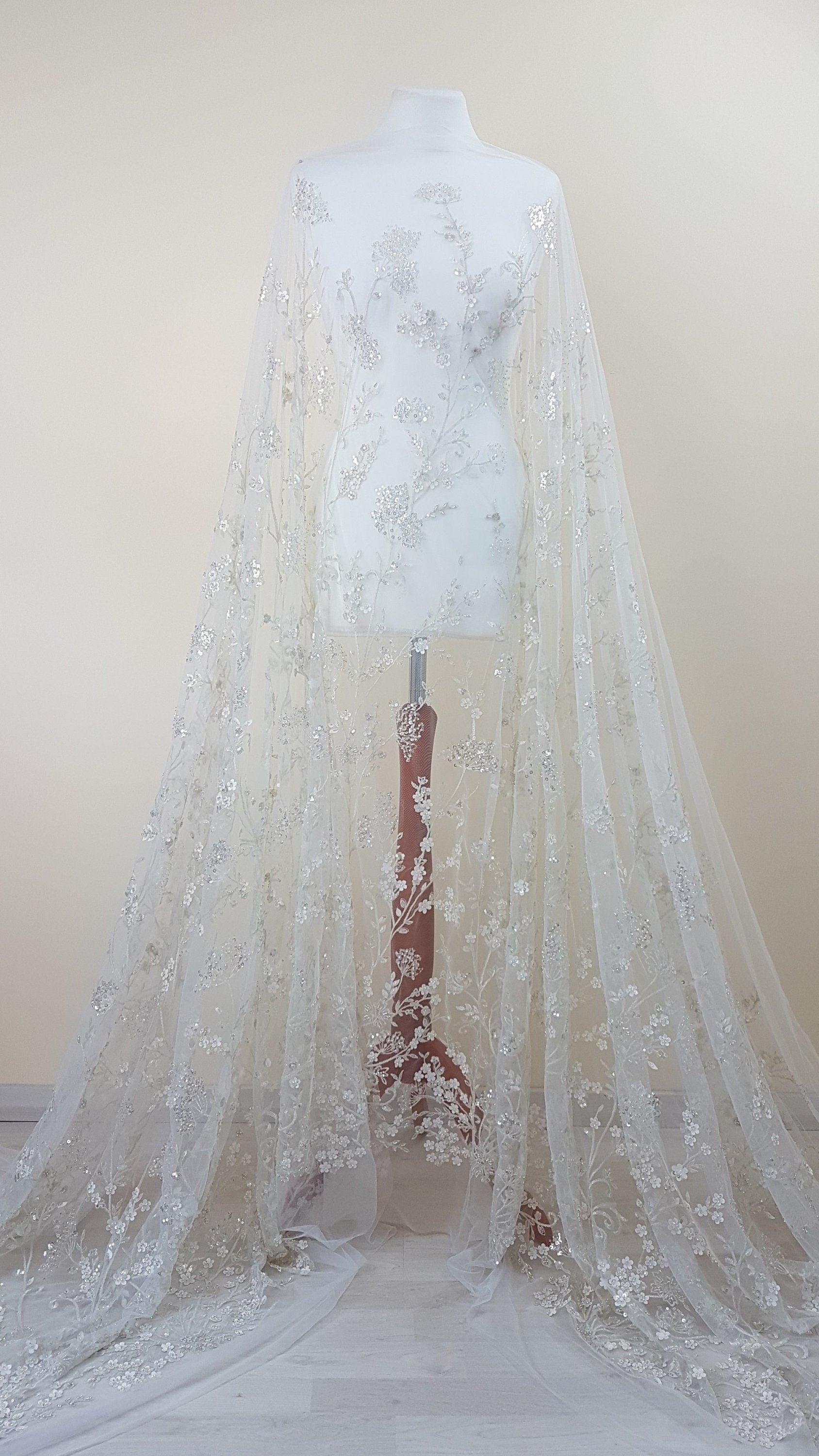 Gorgeous sparkling flower lace with beads and transparent sequins, wedding lace fabric, bridal lace, embroidery lace LL-1168