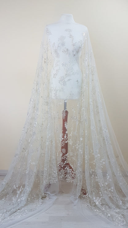 Gorgeous sparkling flower lace with beads and transparent sequins, wedding lace fabric, bridal lace, embroidery lace LL-1168