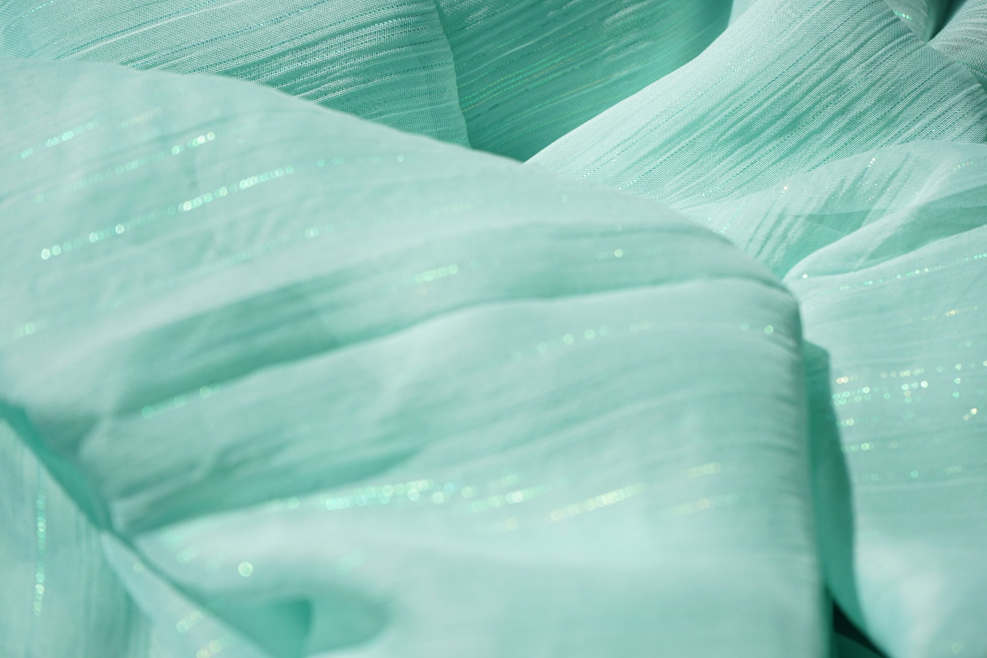 Mint Chiffon Fabric with sparkling stripes, high quality fabric, soft chiffon fabric for dresses, blouses or trousers LL-1169