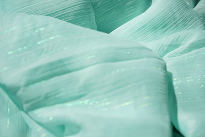 Mint Chiffon Fabric with sparkling stripes, high quality fabric, soft chiffon fabric for dresses, blouses or trousers LL-1169
