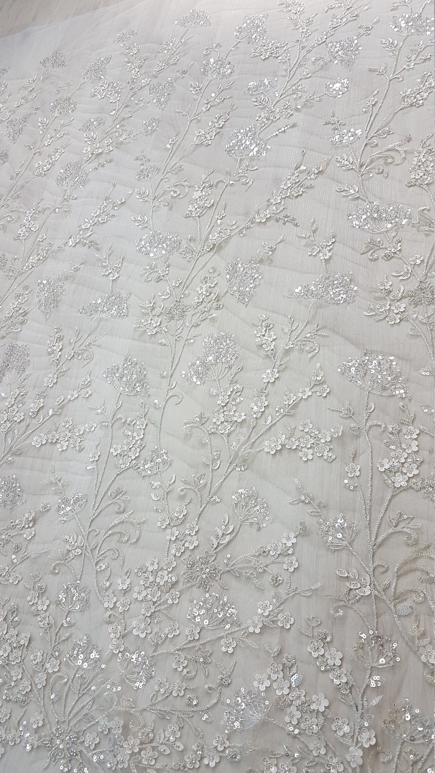 Gorgeous sparkling flower lace with beads and transparent sequins, wedding lace fabric, bridal lace, embroidery lace LL-1168