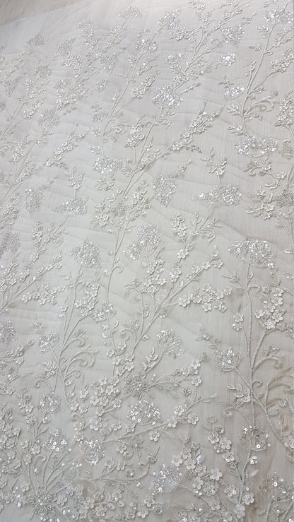 Gorgeous sparkling flower lace with beads and transparent sequins, wedding lace fabric, bridal lace, embroidery lace LL-1168