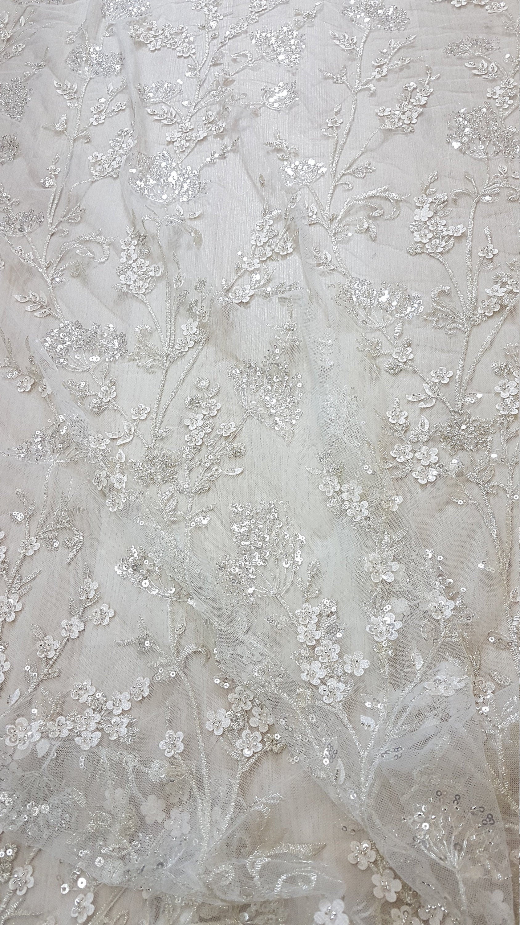 Gorgeous sparkling flower lace with beads and transparent sequins, wedding lace fabric, bridal lace, embroidery lace LL-1168