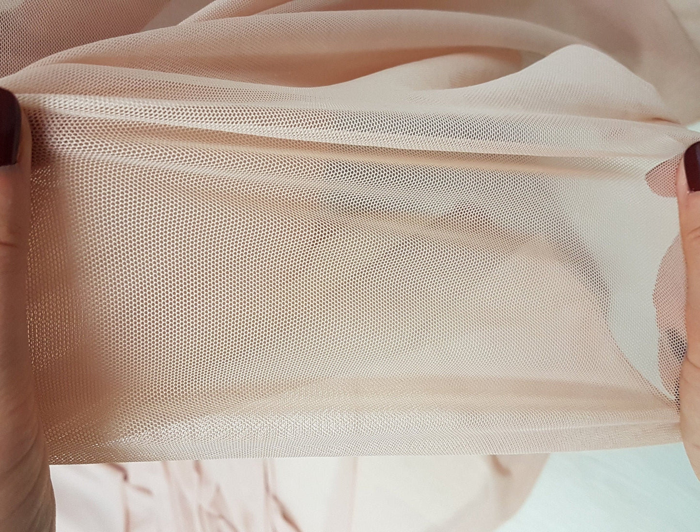 Elastic Mesh Fabric in skin color, 4 way stretch for invisible mesh inserts on dresses, evening wear, bridal wear or dance costumes