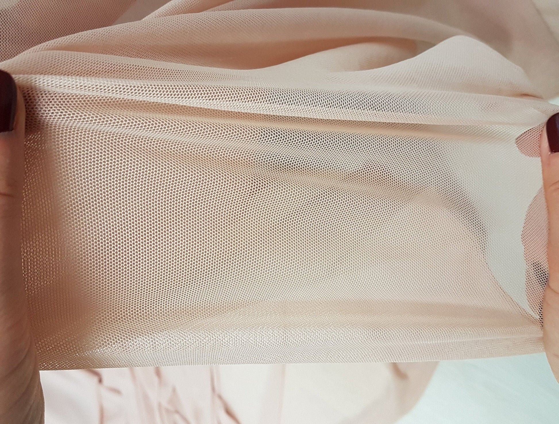 Elastic Mesh Fabric in skin color, 4 way stretch for invisible mesh inserts on dresses, evening wear, bridal wear or dance costumes