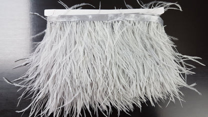 1 Meter Länge, 13-16cm breit, Natürliche weiche Straußfedern mit Satinband, hohe Qualität, Fransenband für Brautkleider oder Abendkleider