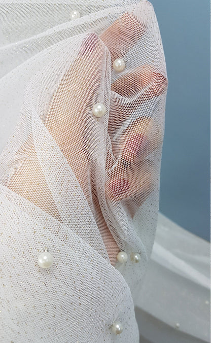 Glitter Pearl-Tulle Fabric for bridal veils and wedding dresses, beautiful soft tulle fabric, veil tulle, white tulle, colored bridal tulle