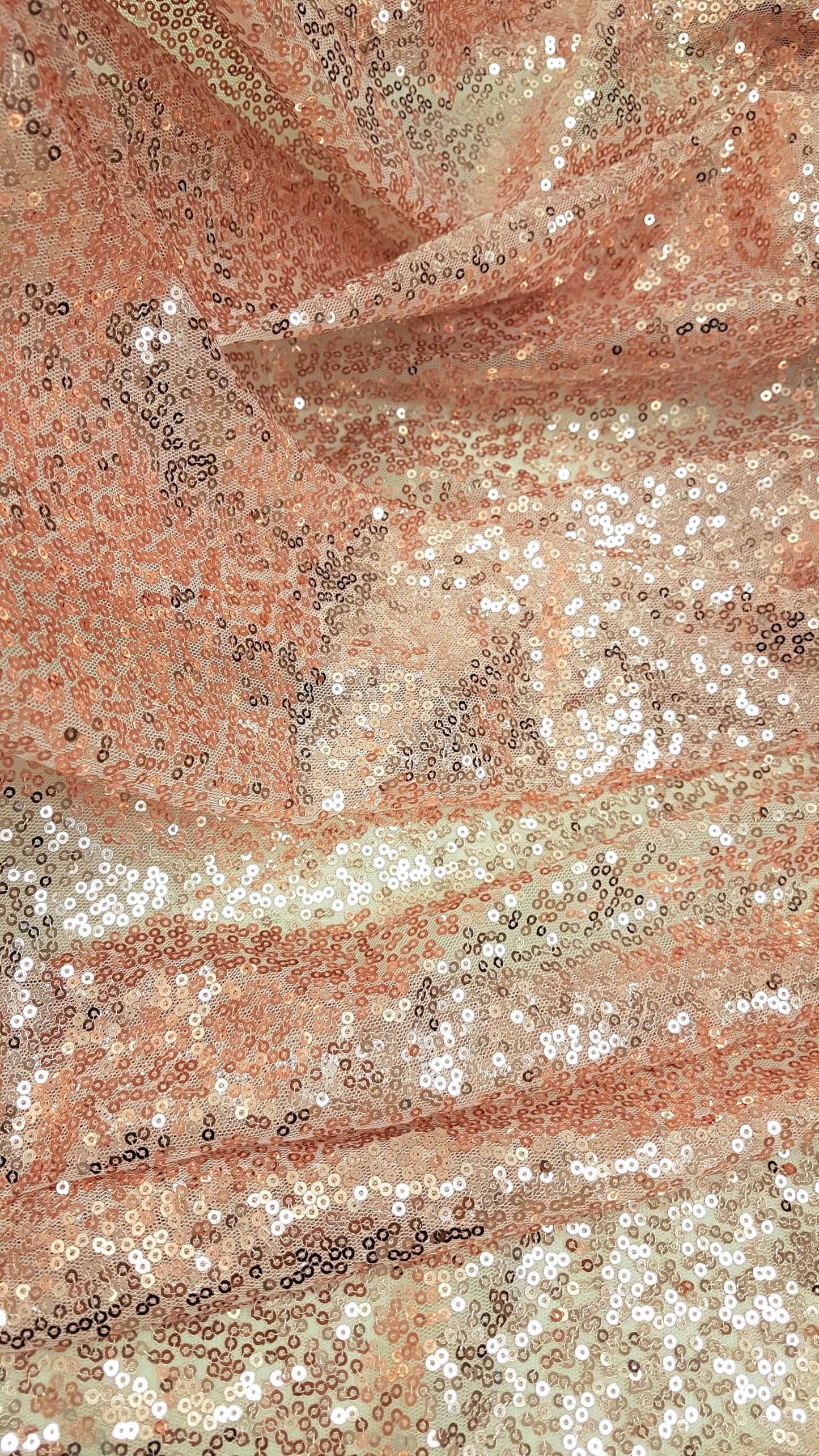 Rosegold fabric with shiny sequins, beautiful sparkling mesh fabric for wedding, engagement or parties, transparent mesh fabric LL-1166