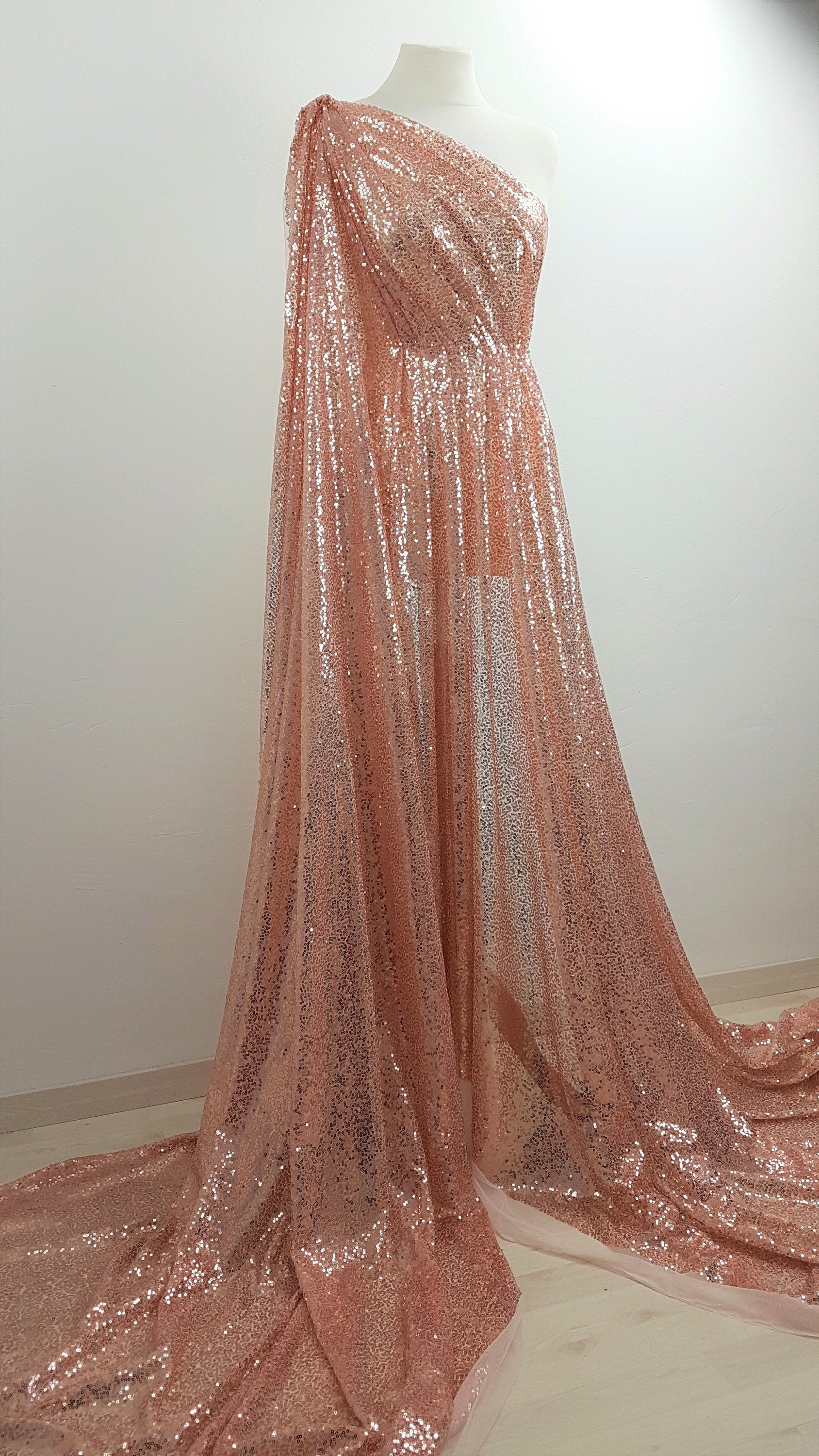 Rosegold fabric with shiny sequins, beautiful sparkling mesh fabric for wedding, engagement or parties, transparent mesh fabric LL-1166