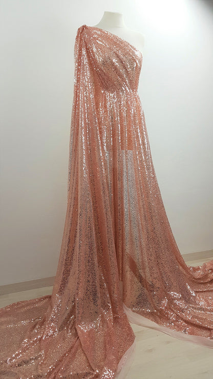 Rosegold fabric with shiny sequins, beautiful sparkling mesh fabric for wedding, engagement or parties, transparent mesh fabric LL-1166