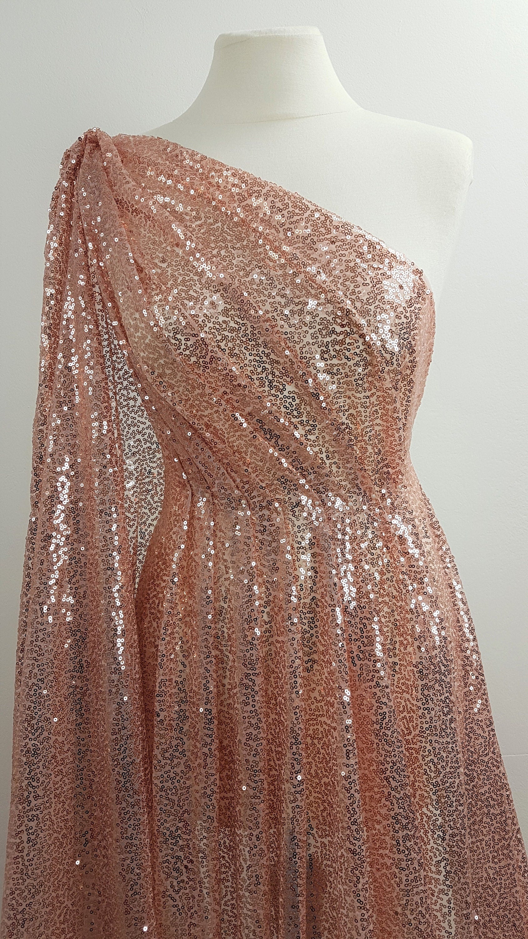 Rosegold fabric with shiny sequins, beautiful sparkling mesh fabric for wedding, engagement or parties, transparent mesh fabric LL-1166