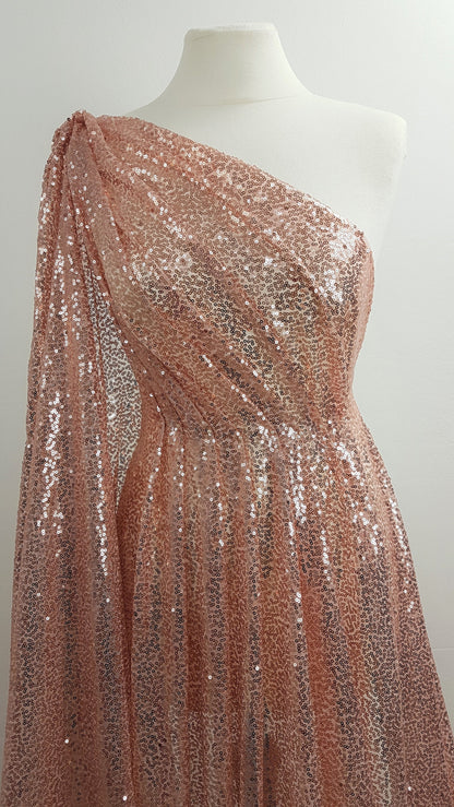 Rosegold fabric with shiny sequins, beautiful sparkling mesh fabric for wedding, engagement or parties, transparent mesh fabric LL-1166