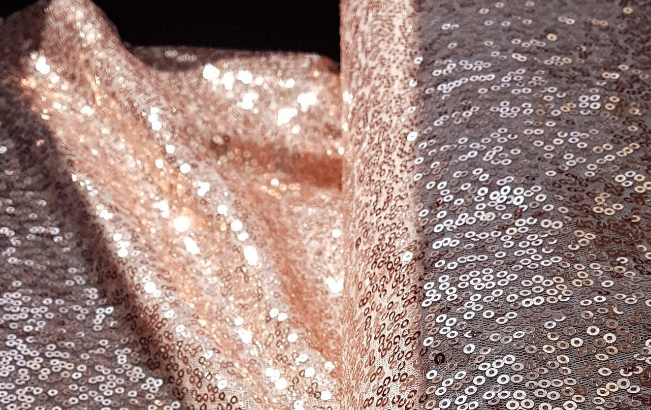 Rosegold fabric with shiny sequins, beautiful sparkling mesh fabric for wedding, engagement or parties, transparent mesh fabric LL-1166