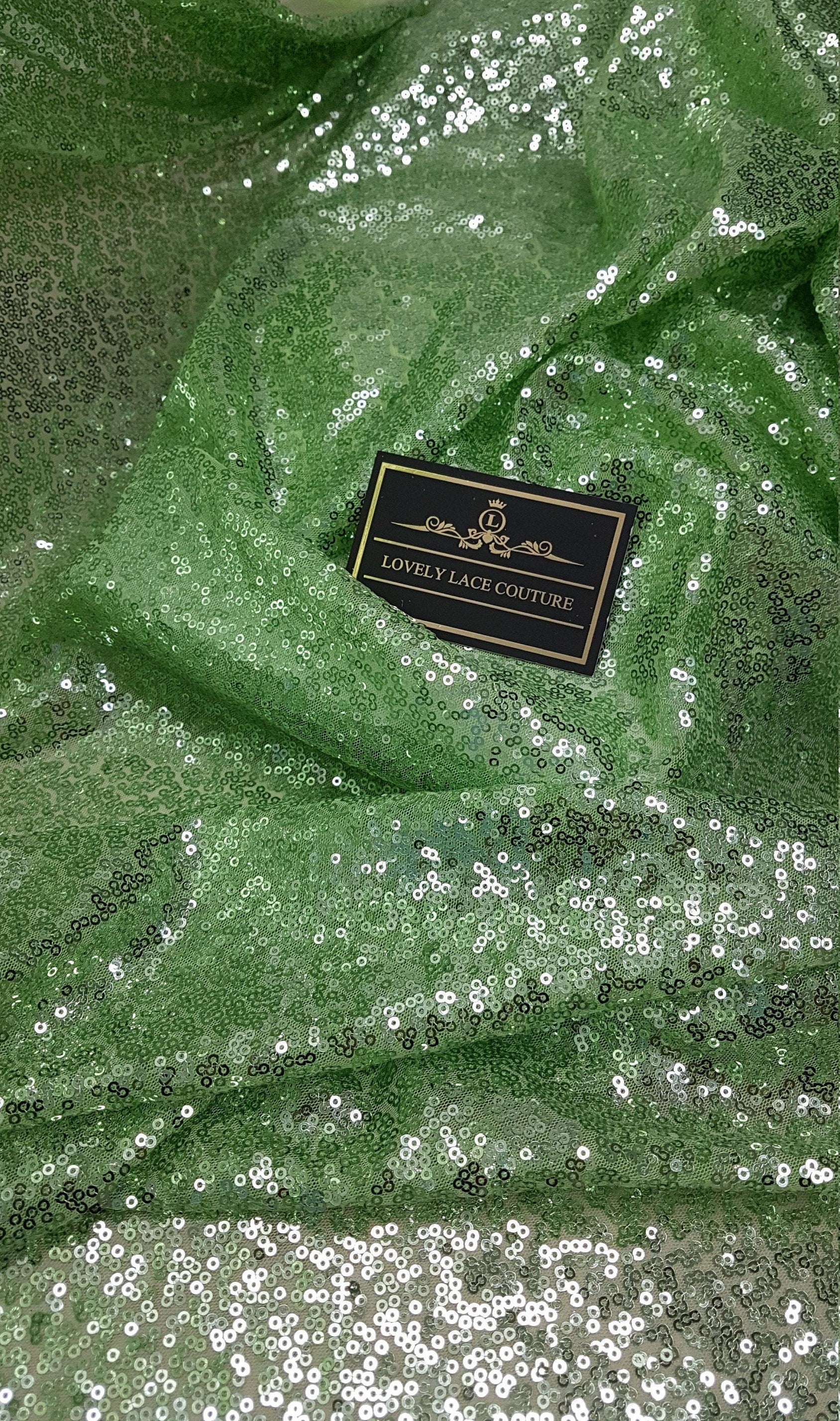 Shiny fabric with sequins in green color, beautiful sparkling mesh fabric for wedding, engagement or parties,transparent mesh fabric LL-1167
