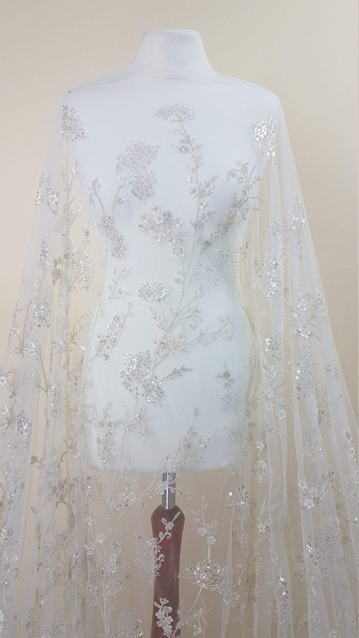 Gorgeous sparkling flower lace with beads and transparent sequins, wedding lace fabric, bridal lace, embroidery lace LL-1168