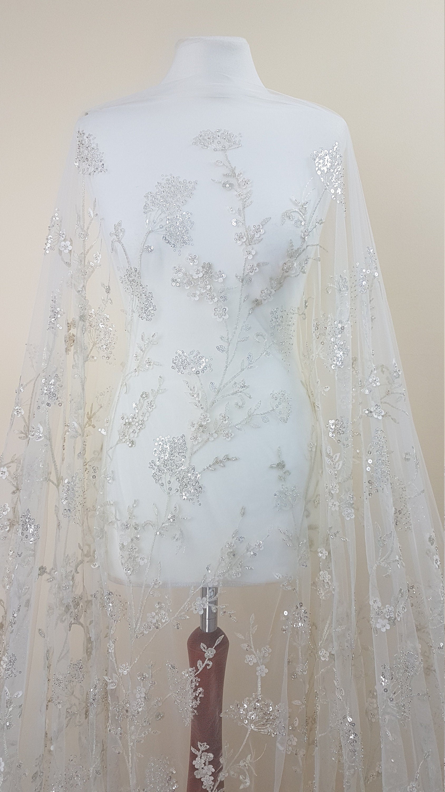Gorgeous sparkling flower lace with beads and transparent sequins, wedding lace fabric, bridal lace, embroidery lace LL-1168