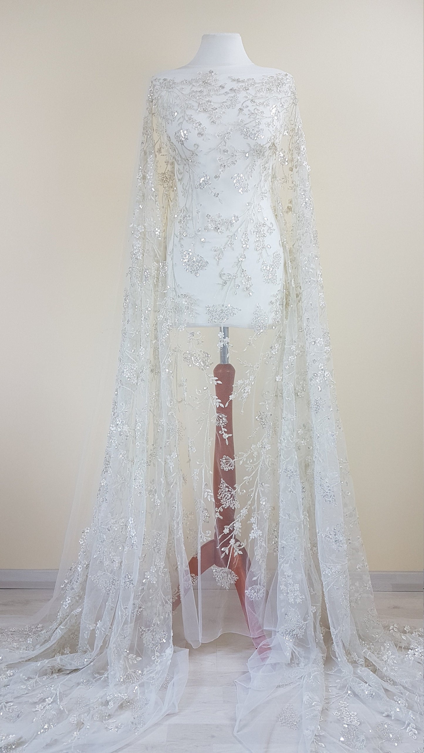 Gorgeous sparkling flower lace with beads and transparent sequins, wedding lace fabric, bridal lace, embroidery lace LL-1168