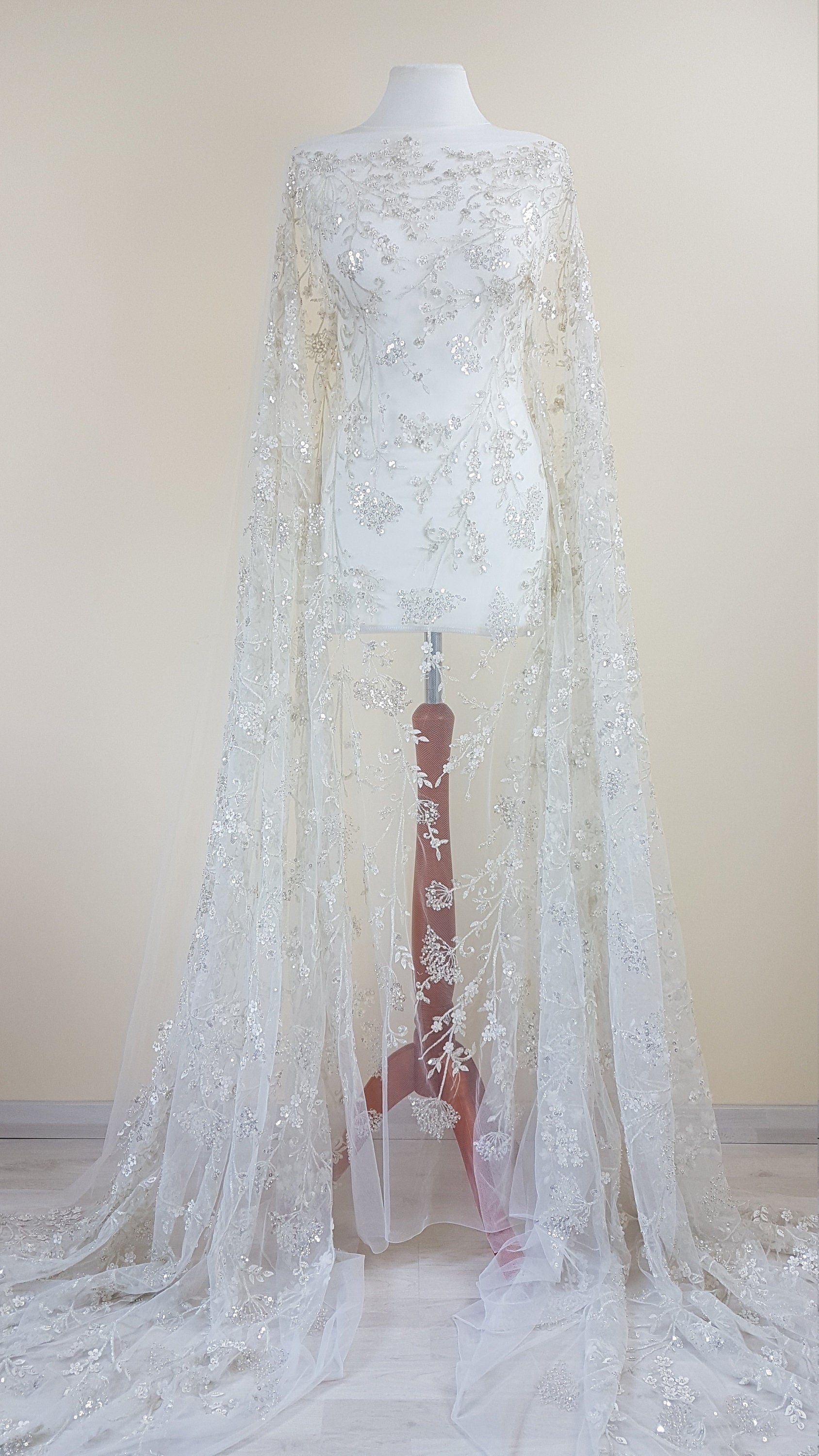 Gorgeous sparkling flower lace with beads and transparent sequins, wedding lace fabric, bridal lace, embroidery lace LL-1168