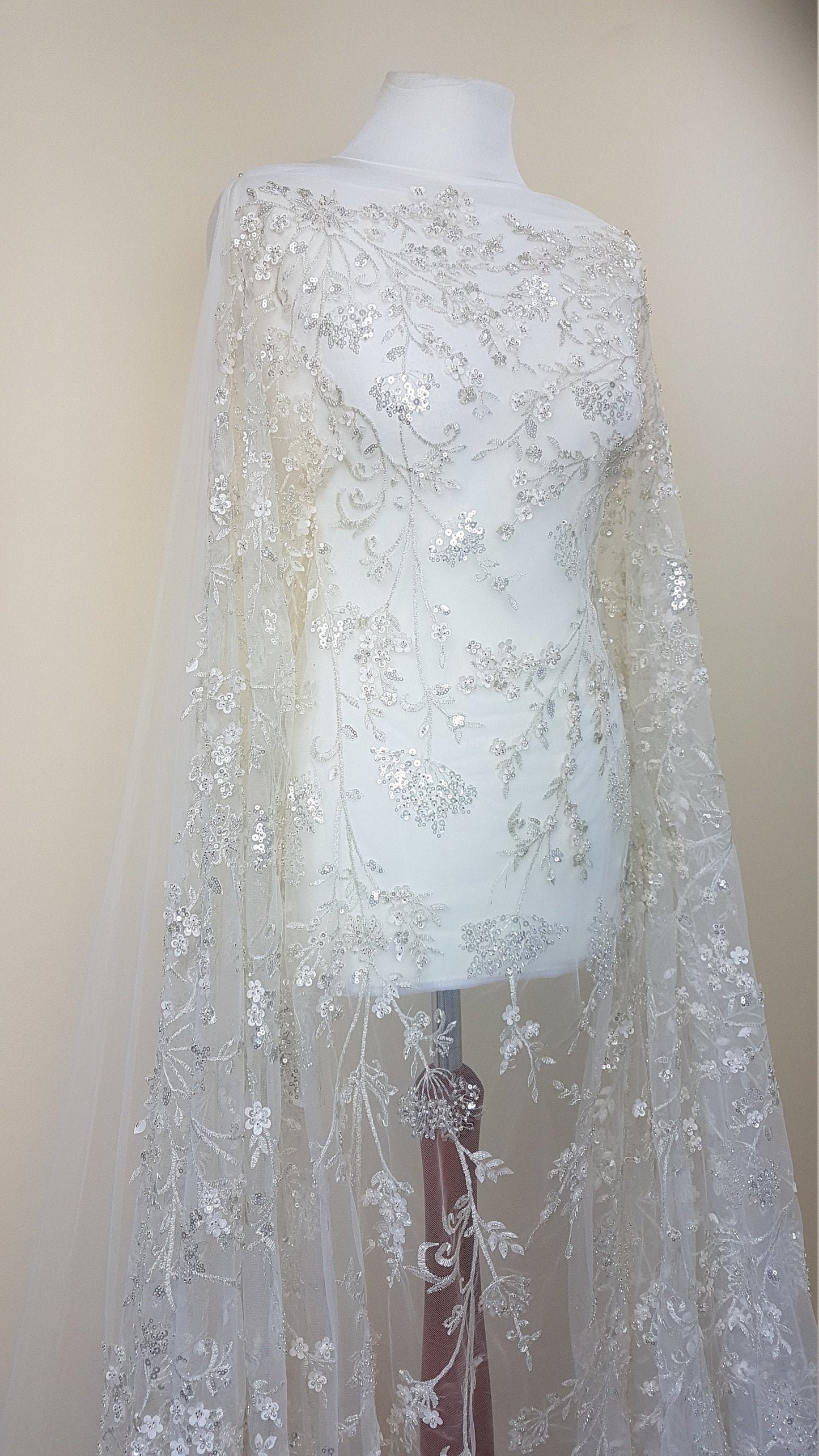 Gorgeous sparkling flower lace with beads and transparent sequins, wedding lace fabric, bridal lace, embroidery lace LL-1168