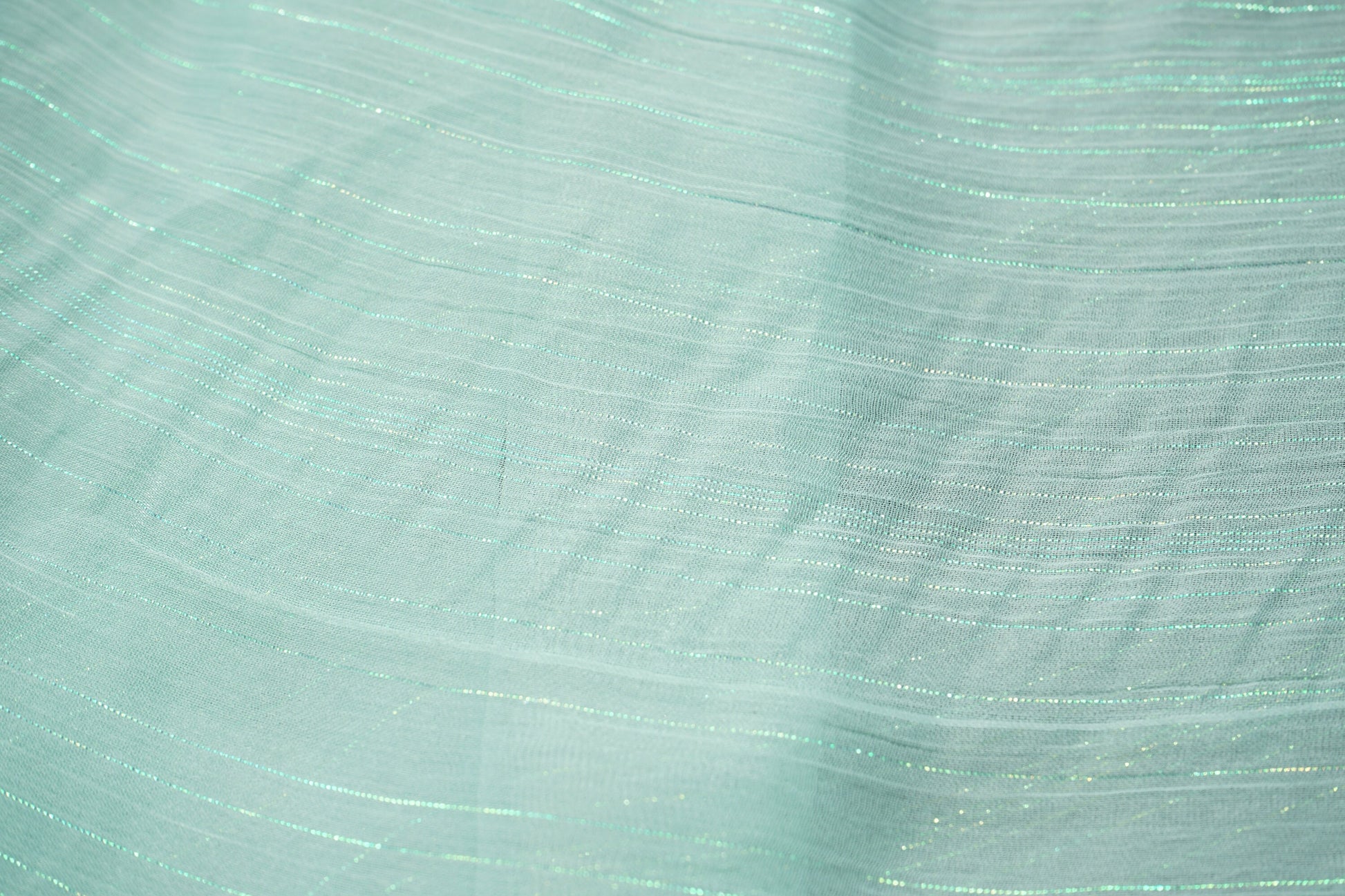 Mint Chiffon Fabric with sparkling stripes, high quality fabric, soft chiffon fabric for dresses, blouses or trousers LL-1169