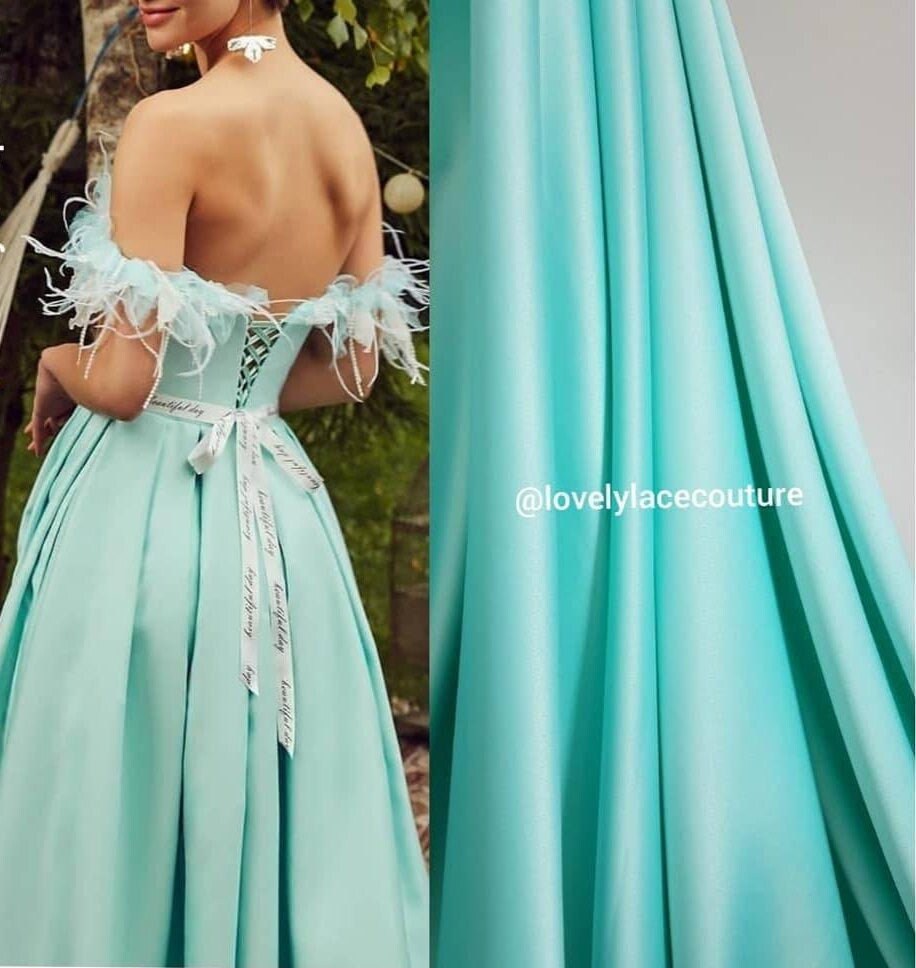 Italian Satin Fabric in beautiful white, ivory, beige-gold, mint, blue or dark green color, fabric for dresses or jumpsuits, High quality