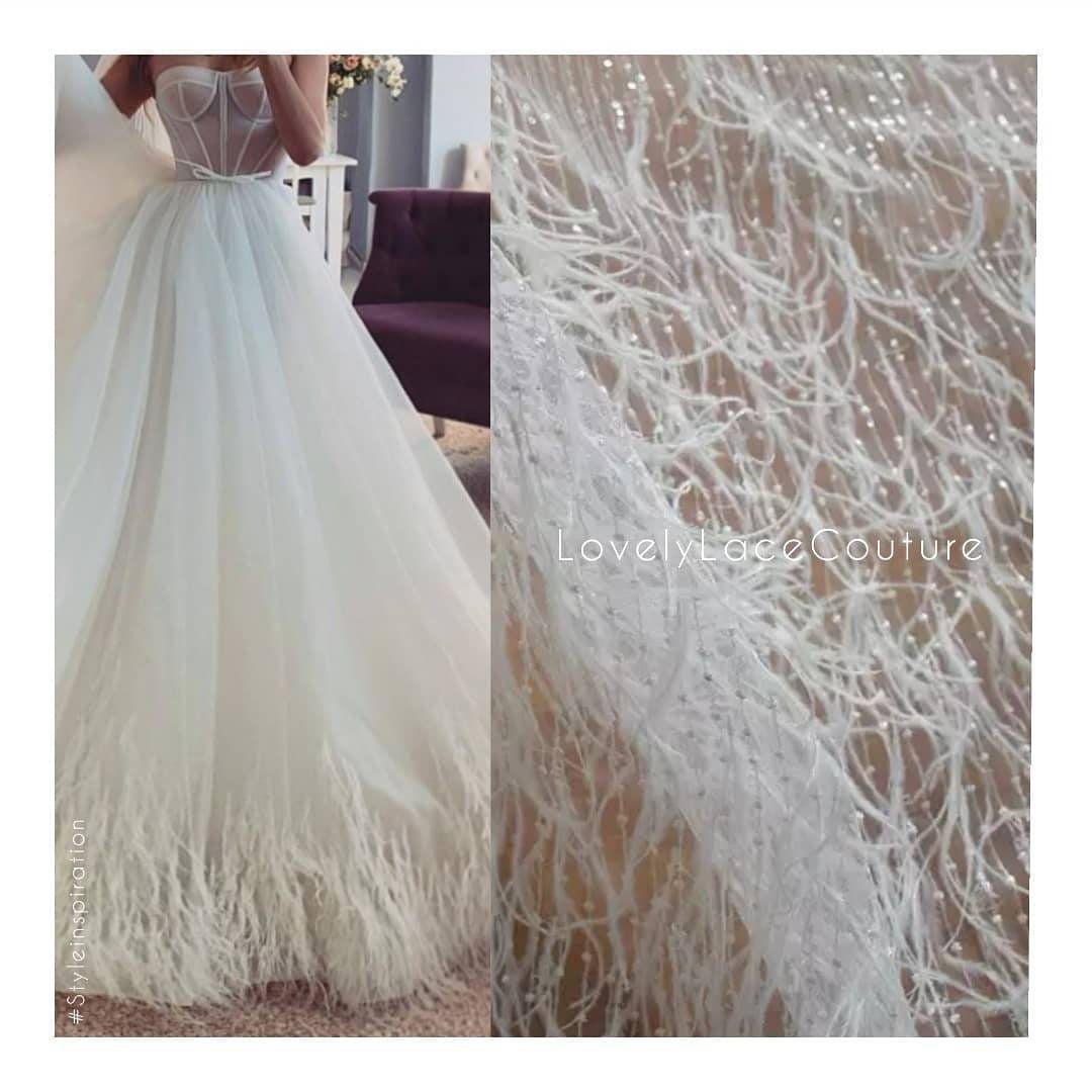 Stunning 3D French Lace Fabric in white with feathers and sequins, wedding lace fabric, bridal lace fabric, embroidery lace fabric LL-1110