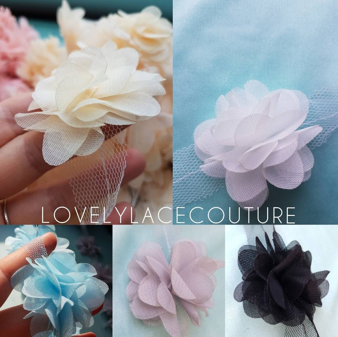 Schöne weiche Stoffblumen, Blumen Applikationen, Blumenband für Dekorationen, Kleider, Brautkleider, Abendkleider, Kopfschmuck
