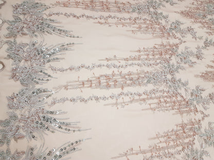 Extraordinary Design, Handbeaded Flower Lace Fabric with sequins, wedding lace fabric, bridal lace, embroidery lace fabric LL-1272