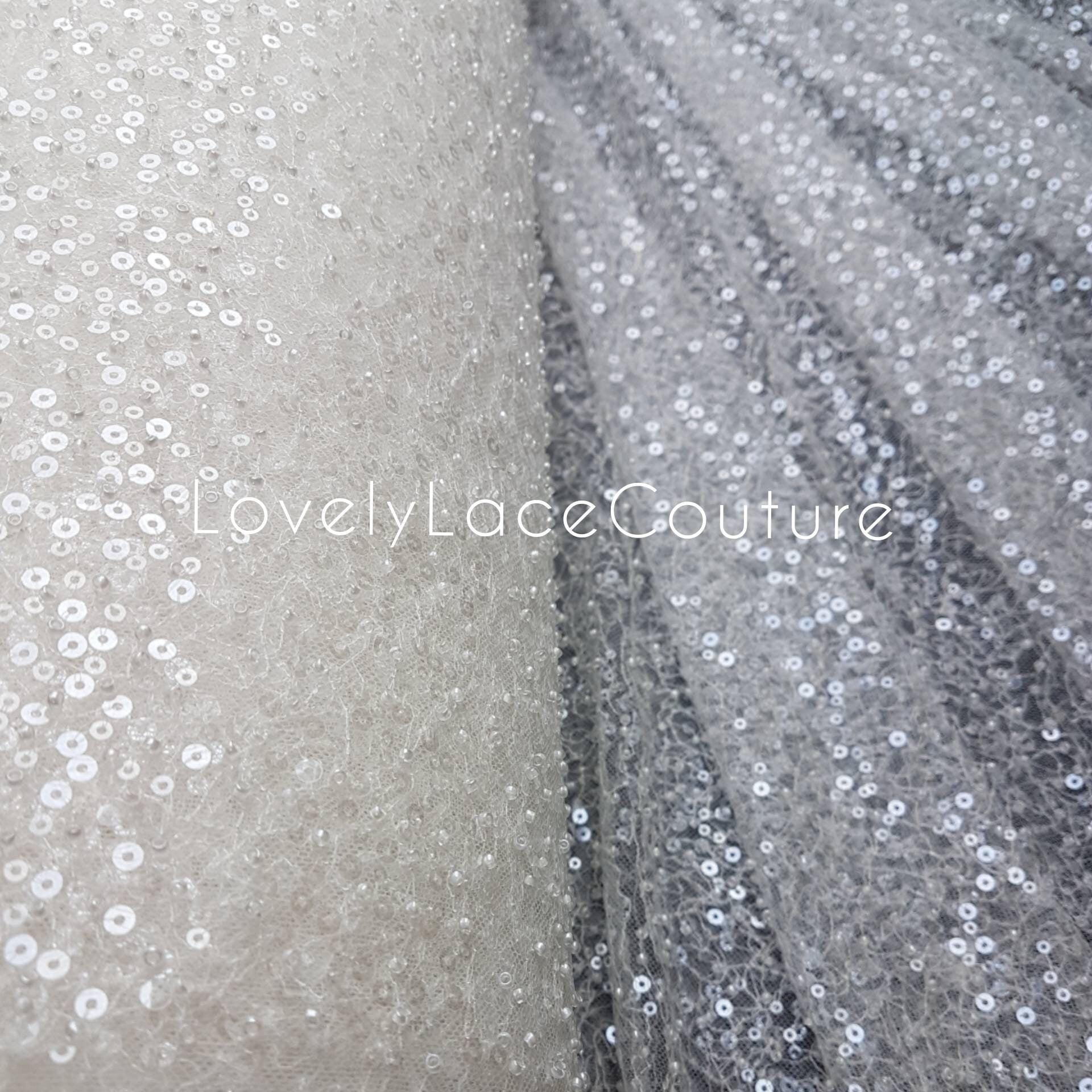 Exquisite beaded bridal lace fabric with sequins, High Quality Lace Fabric, luxurious beaded wedding dress lace, Designer Lace LL-1290