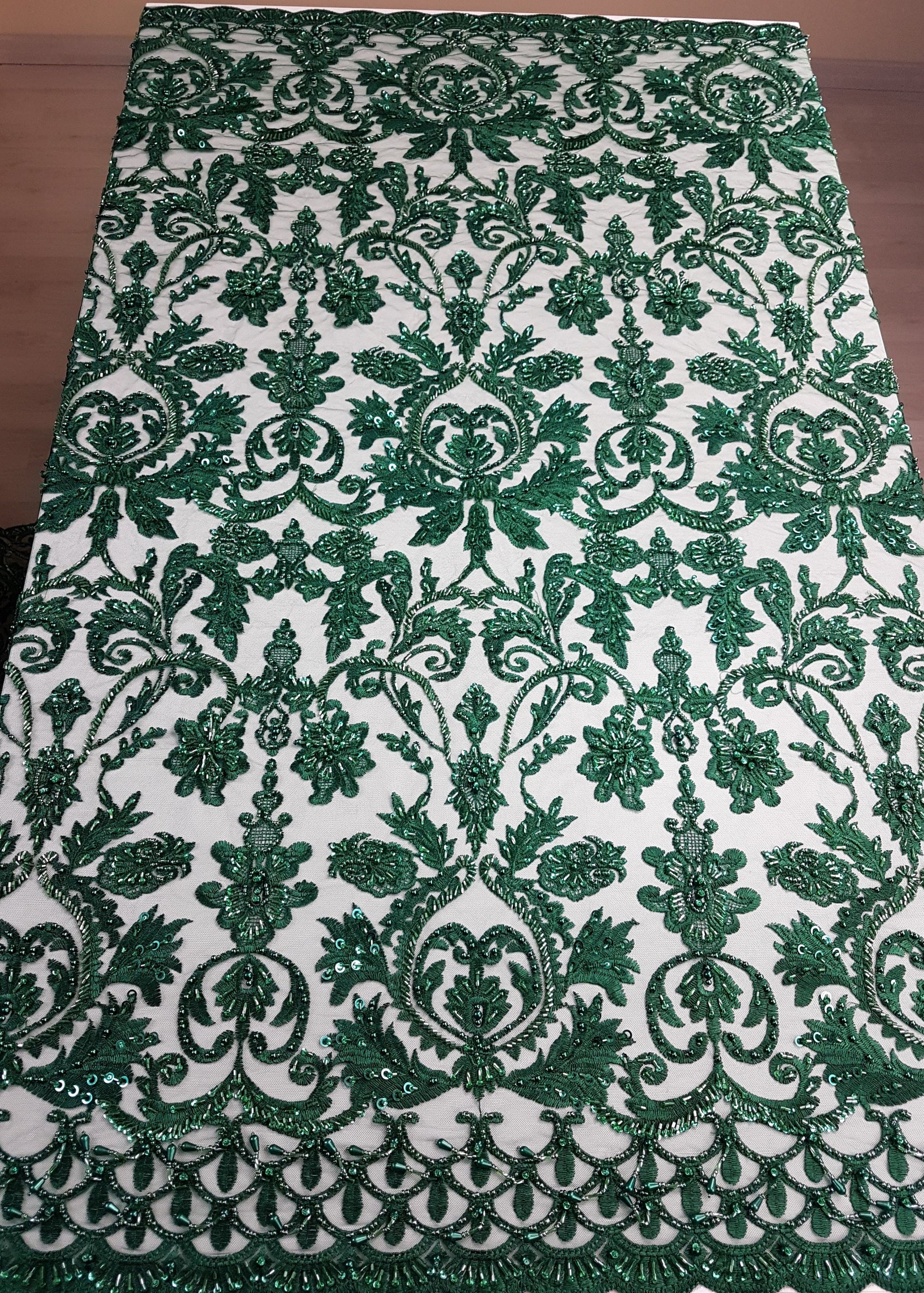 3D-Handbeaded Ornamental Lace Fabric with Flowers, couture lace, bridal lace, evening dress fabric, embroidery fabric, Net lace LL-1293