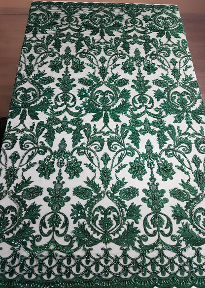 3D-Handbeaded Ornamental Lace Fabric with Flowers, couture lace, bridal lace, evening dress fabric, embroidery fabric, Net lace LL-1293