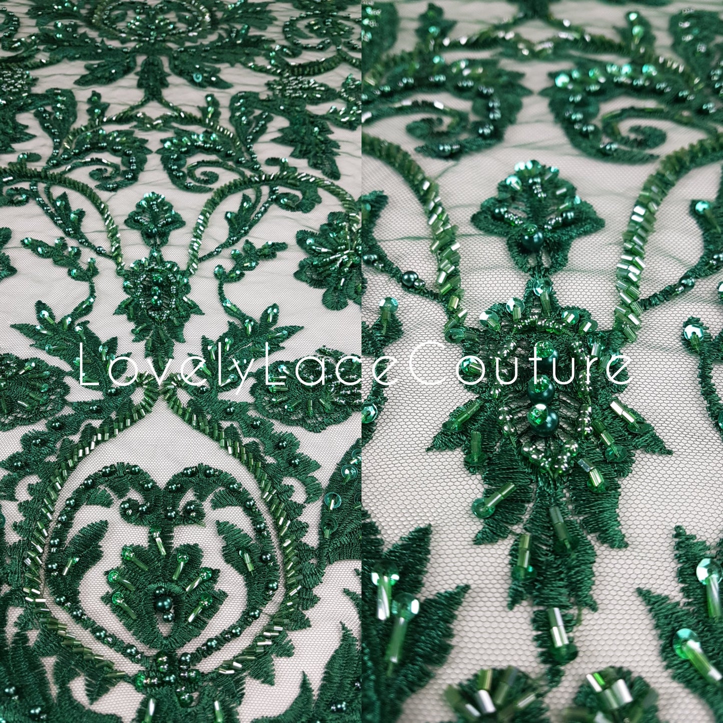 3D-Handbeaded Ornamental Lace Fabric with Flowers, couture lace, bridal lace, evening dress fabric, embroidery fabric, Net lace LL-1293