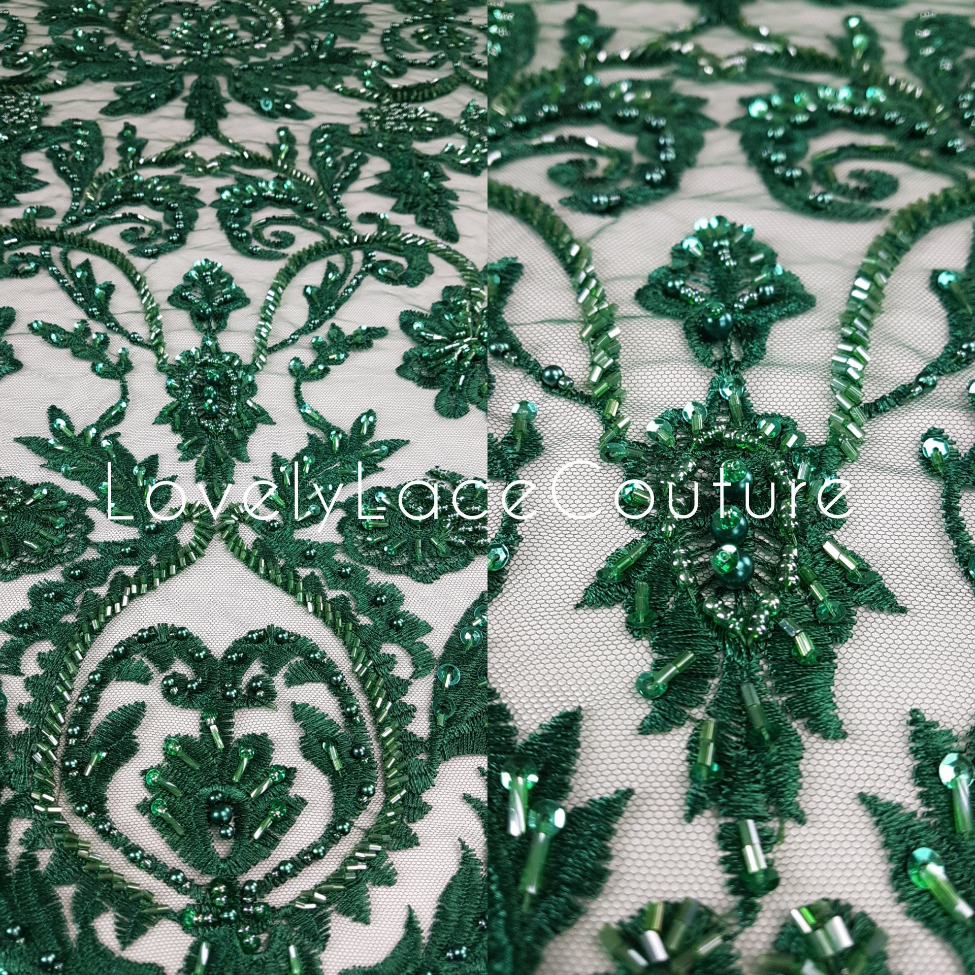 3D-Handbeaded Ornamental Lace Fabric with Flowers, couture lace, bridal lace, evening dress fabric, embroidery fabric, Net lace LL-1293
