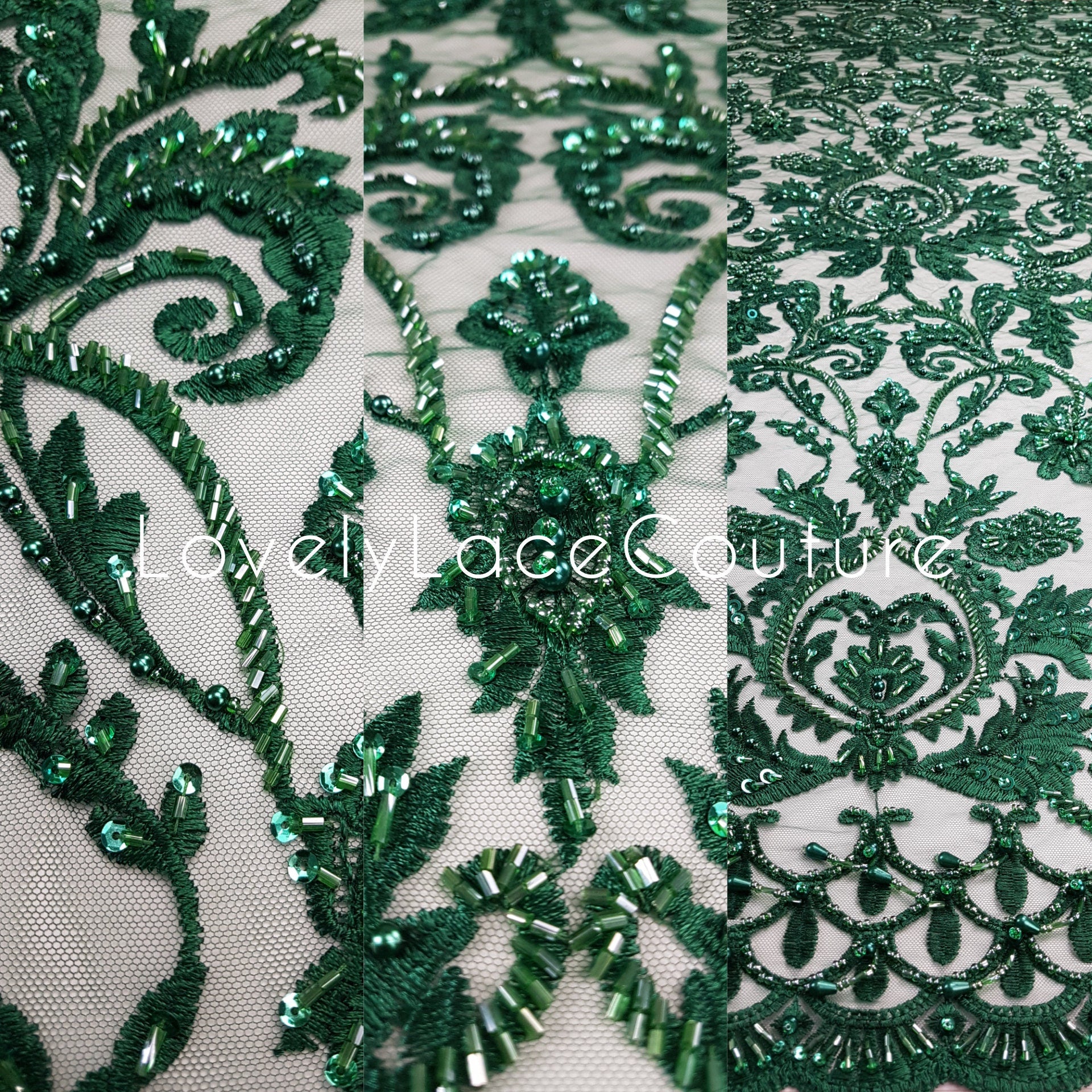 3D-Handbeaded Ornamental Lace Fabric with Flowers, couture lace, bridal lace, evening dress fabric, embroidery fabric, Net lace LL-1293