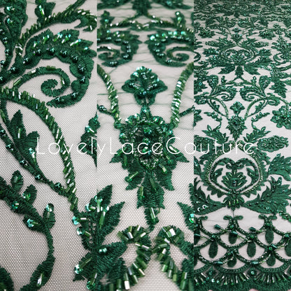 3D-Handbeaded Ornamental Lace Fabric with Flowers, couture lace, bridal lace, evening dress fabric, embroidery fabric, Net lace LL-1293