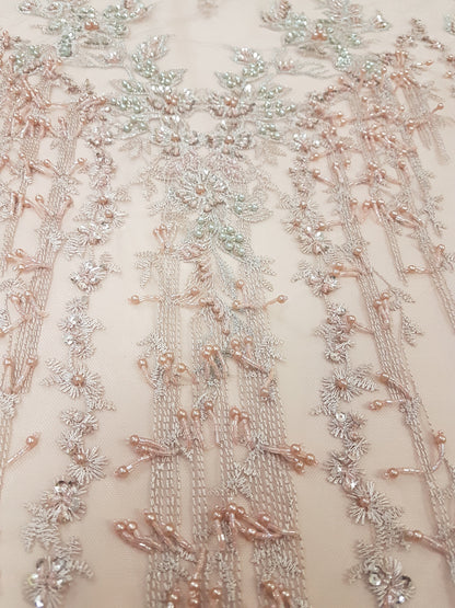 Extraordinary Design, Handbeaded Flower Lace Fabric with sequins, wedding lace fabric, bridal lace, embroidery lace fabric LL-1272