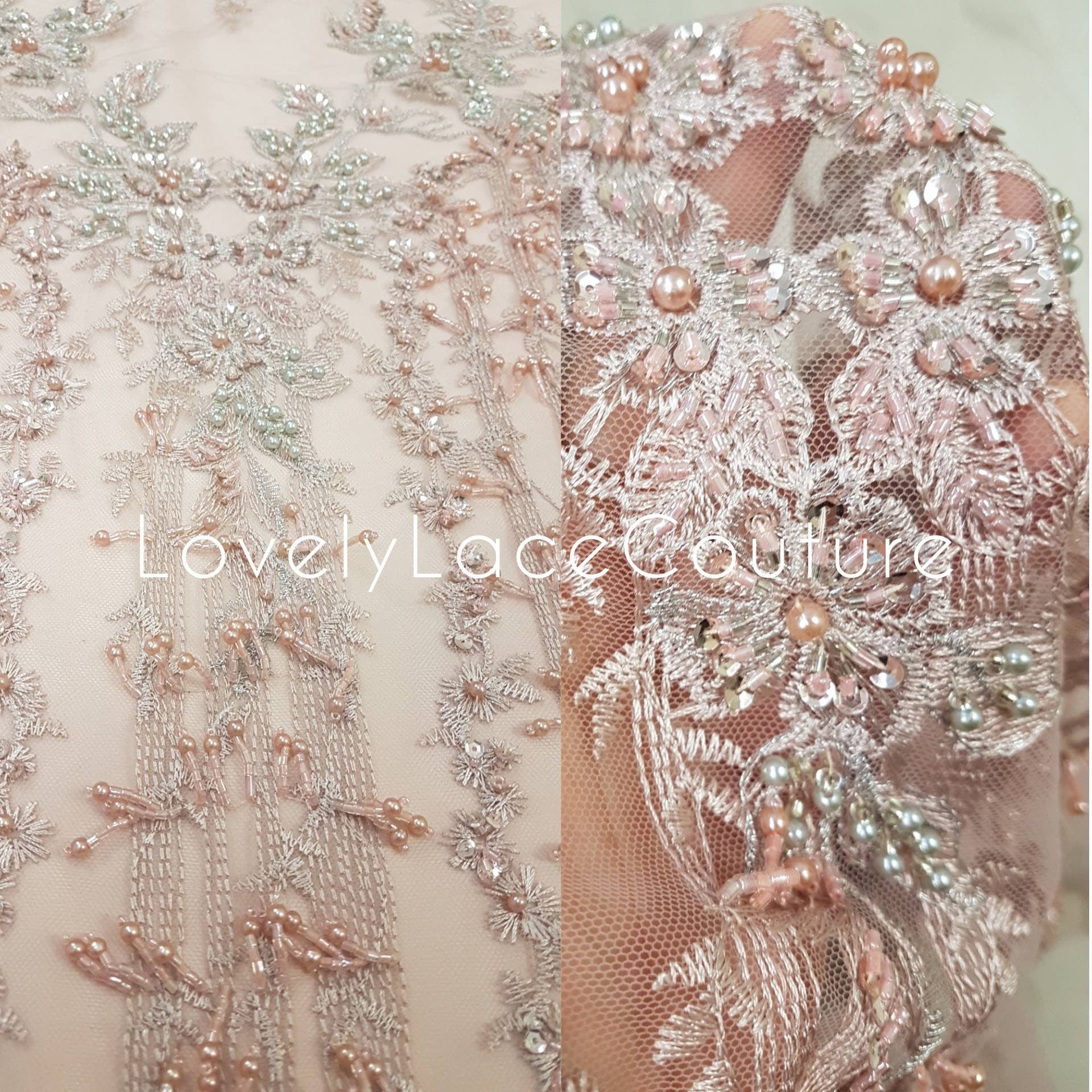 Extraordinary Design, Handbeaded Flower Lace Fabric with sequins, wedding lace fabric, bridal lace, embroidery lace fabric LL-1272