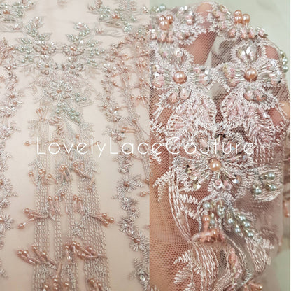 Extraordinary Design, Handbeaded Flower Lace Fabric with sequins, wedding lace fabric, bridal lace, embroidery lace fabric LL-1272