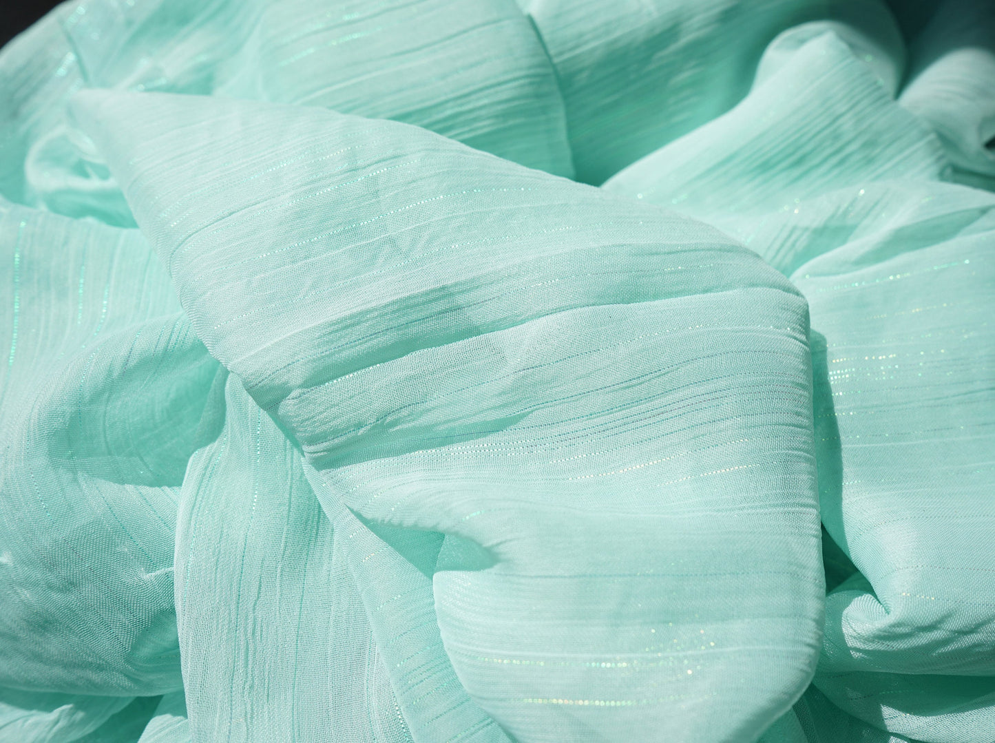 Mint Chiffon Fabric with sparkling stripes, high quality fabric, soft chiffon fabric for dresses, blouses or trousers LL-1169