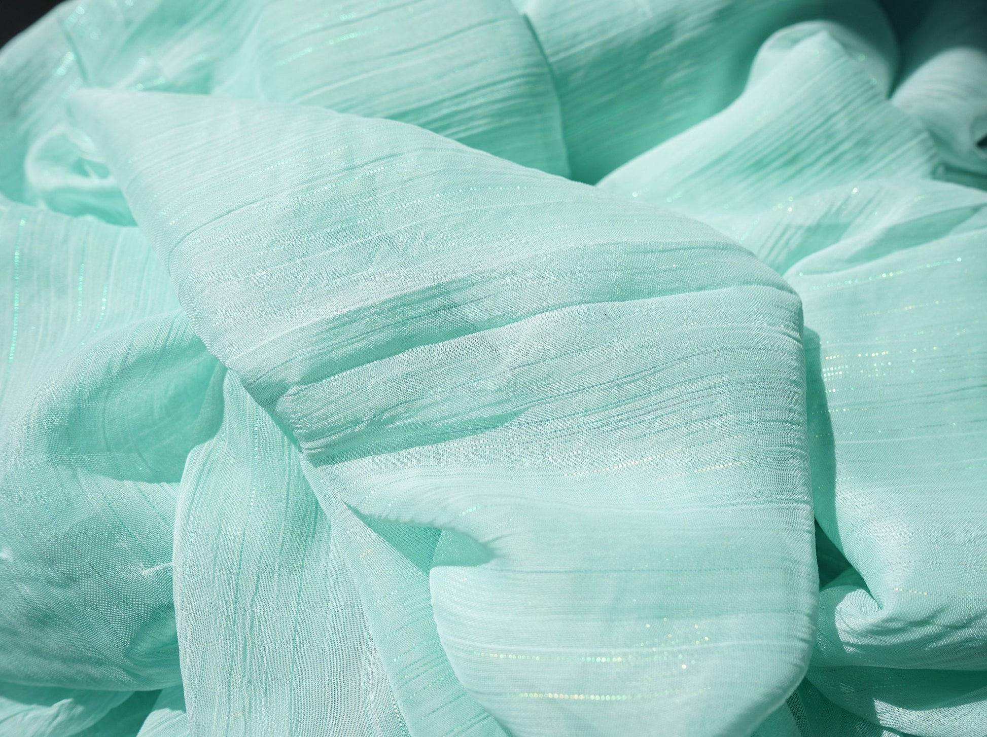 Mint Chiffon Fabric with sparkling stripes, high quality fabric, soft chiffon fabric for dresses, blouses or trousers LL-1169