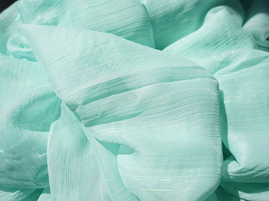 Mint Chiffon Fabric with sparkling stripes, high quality fabric, soft chiffon fabric for dresses, blouses or trousers LL-1169