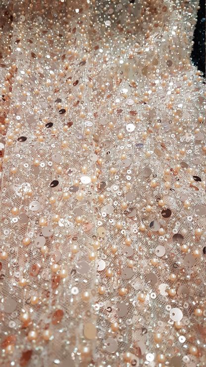 Amazing beaded bridal lace fabric with big sequins, Pallas Couture Lace Fabric, luxurious beaded wedding dress lace, designer lace LL-1297