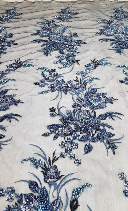 Gorgeous 3DHandbeaded Lace Fabric with Flowers, couture lace, colored bridal lace, evening dress fabric, embroidery fabric, Net lace LL-1305