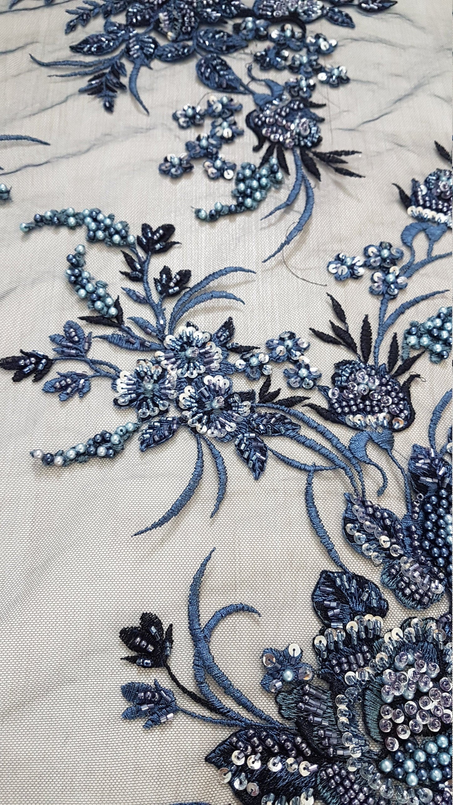 Gorgeous 3DHandbeaded Lace Fabric with Flowers, couture lace, colored bridal lace, evening dress fabric, embroidery fabric, Net lace LL-1305