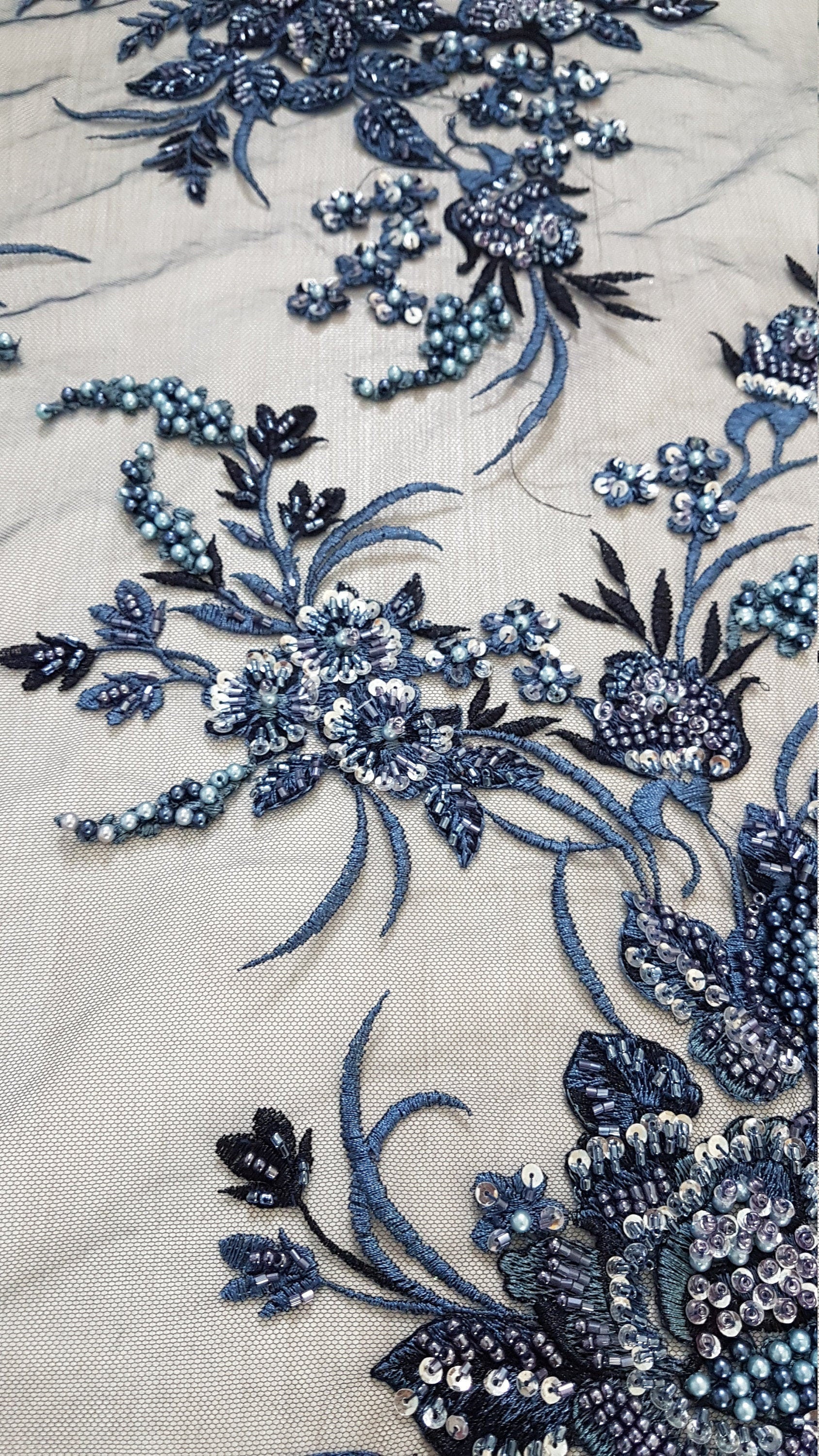 Gorgeous 3DHandbeaded Lace Fabric with Flowers, couture lace, colored bridal lace, evening dress fabric, embroidery fabric, Net lace LL-1305