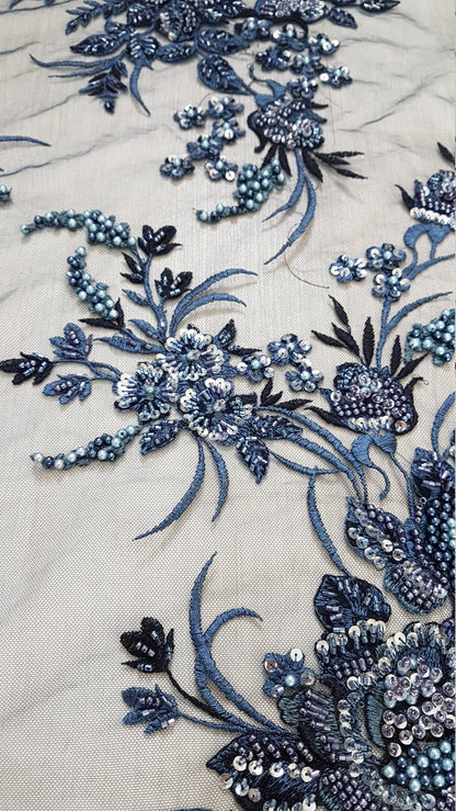 Gorgeous 3DHandbeaded Lace Fabric with Flowers, couture lace, colored bridal lace, evening dress fabric, embroidery fabric, Net lace LL-1305