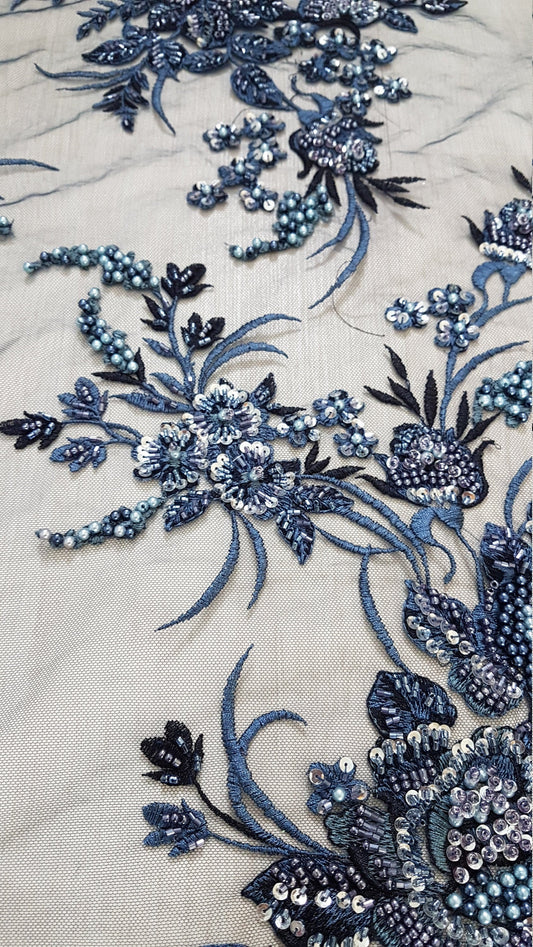 Gorgeous 3DHandbeaded Lace Fabric with Flowers, couture lace, colored bridal lace, evening dress fabric, embroidery fabric, Net lace LL-1305