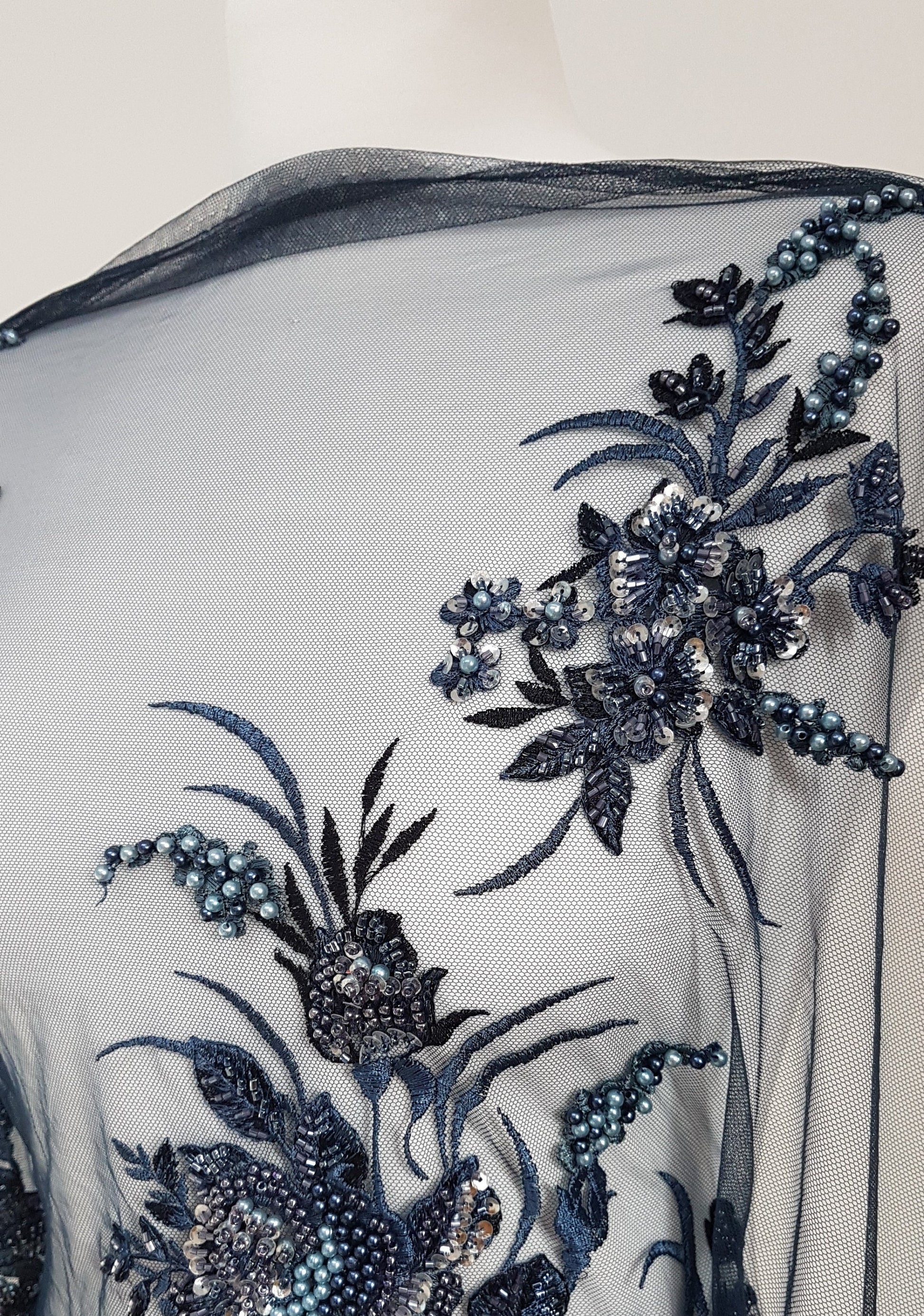 Gorgeous 3DHandbeaded Lace Fabric with Flowers, couture lace, colored bridal lace, evening dress fabric, embroidery fabric, Net lace LL-1305