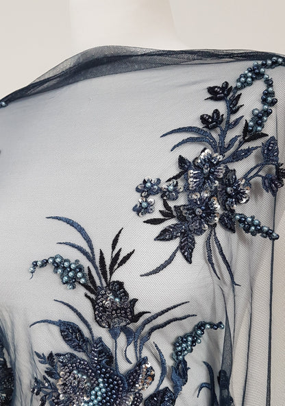 Gorgeous 3DHandbeaded Lace Fabric with Flowers, couture lace, colored bridal lace, evening dress fabric, embroidery fabric, Net lace LL-1305